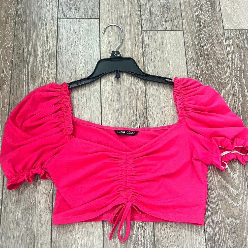 Hot Pink Shein Cropped Short Sleeve, Extra Small